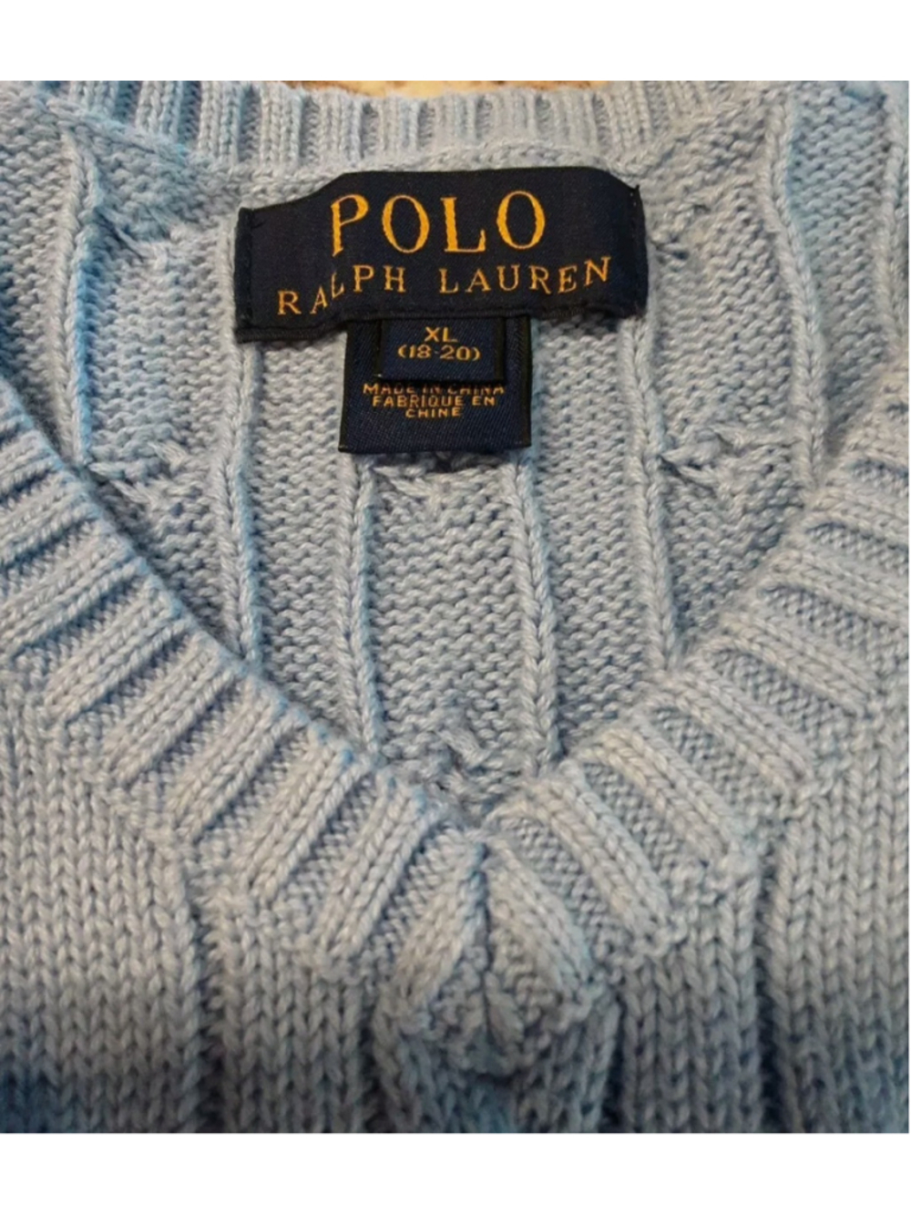 POLO RALPH LAUREN•Cable Knit Vest Unisex Baby Blue Cotton Classic Sz M-Men, L-W